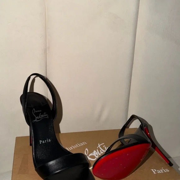 Christian Louboutin Black and Red Slingback Heels - Picture 1 of 4